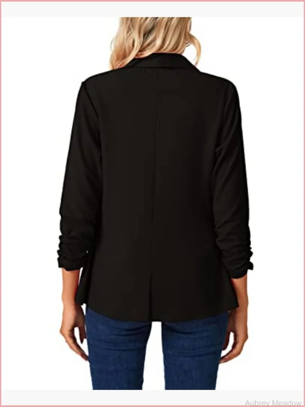 Women's Open Front Blazer 3/4 Ruched Sleeve Shawl Collar Business Work Jacket